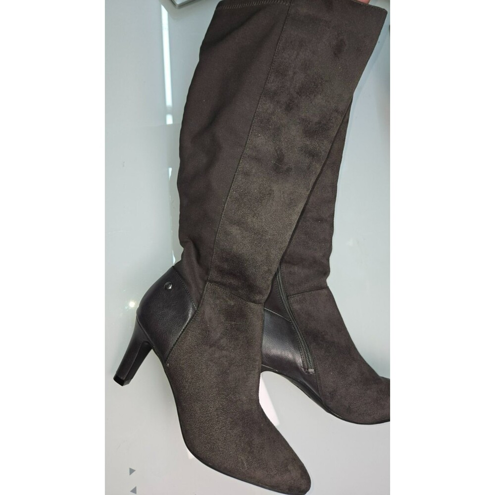 LifeStride Gracie-WC Tall Knee-High Dress Boots - Dark Grey Suede & Leather 8.5M